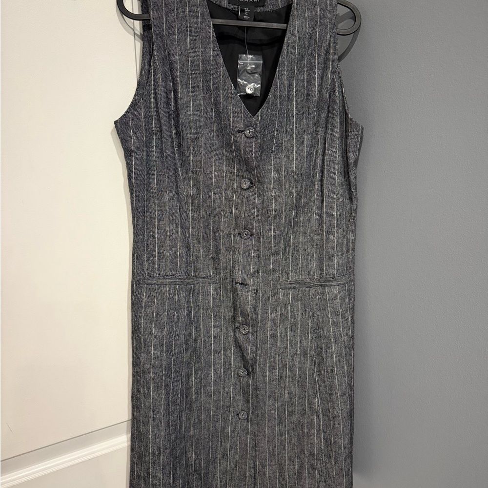 Tahari Gray Pinstripe Sleeveless Midi Dress Sz:S
